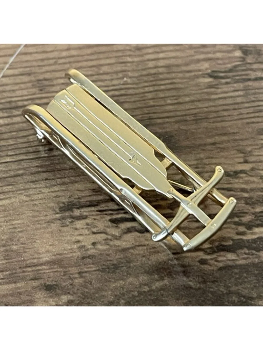 Vintage Winter Sled Brooch Gold Tone Novelty 2